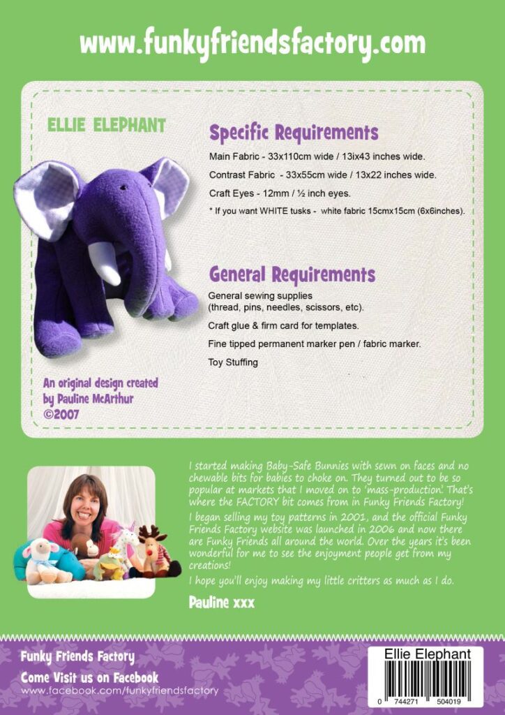Ellie Elephant Softy patterns by Funky Friends Factory