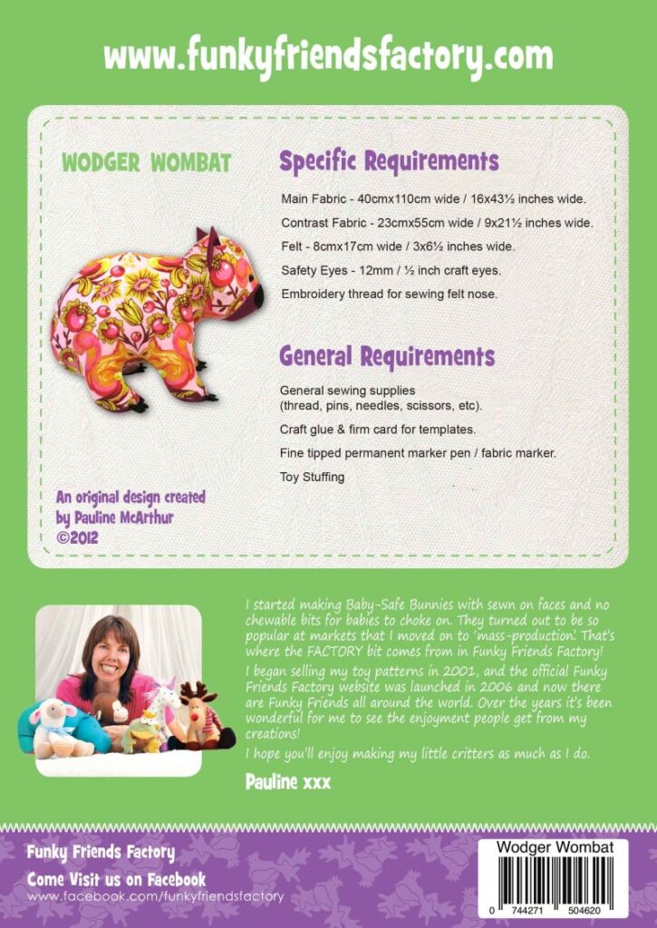 Wodger WOMBAT Softy patterns by Funky Friends Factory