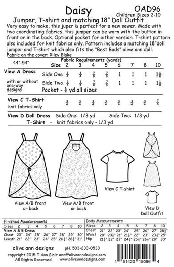 Daisy Jumper, T-Shirt & Matching Doll Outfit Printed Pattern by Olive Ann Designs
