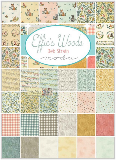 Effies Woods Charm Square by Deb Strain for Moda Fabrics. Applique, patchwork and quilting fabrics.