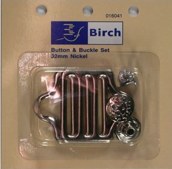 Overalls Button & Buckle Set - contains 2 buttons and 2 buckles for making overalls x 32mm  by Birch Haberdashery & Craft