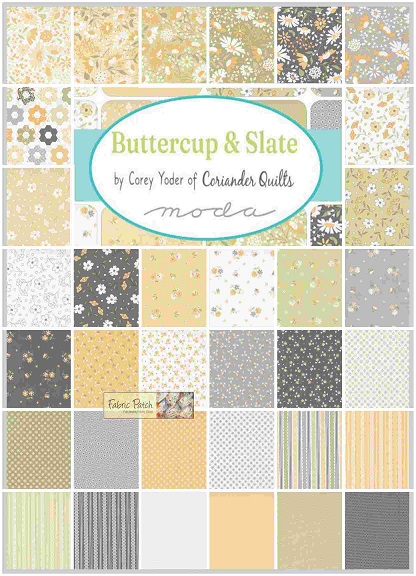 Buttercup & Slate Charm Square  by Corey Yoder for Moda Fabrics.
