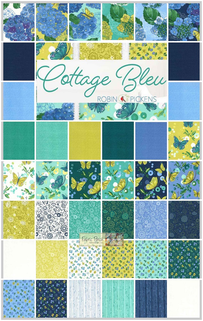 Cottage Bleu Mini Charm Square by Robin Pickens for Moda Fabrics.   Applique, patchwork and quilting fabrics. 