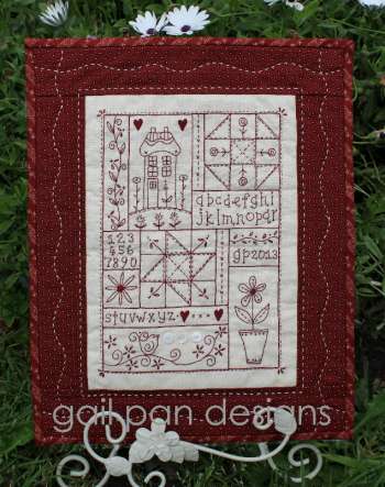 Sampler In Red - by Gail Pan Designs - Stitchery Pattern