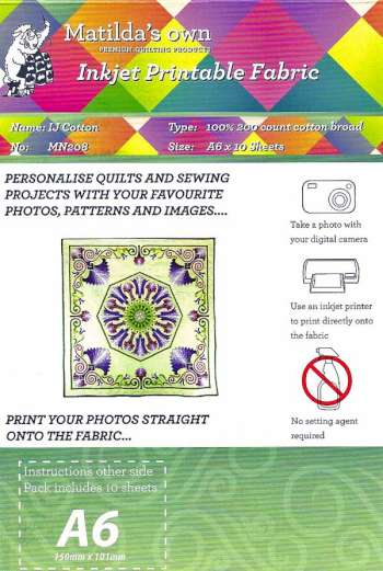 Inkjet Printable Fabric - Size A6 - Matilda's Own - Quilting