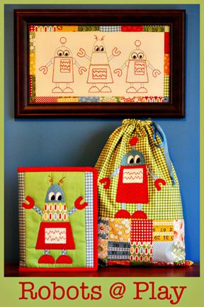Robots @ Play - by Janelle Wind - Toy Bag Pattern