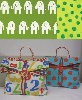 Lunch Box Bag Kit Elephants LIME  Fabric - Be Be Bold Design