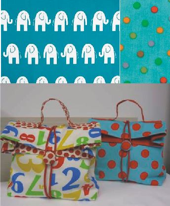 Lunch Box Bag Kit Elephants TURQUOISE Fabric - Be Be Bold Design