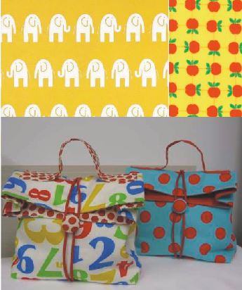 Lunch Box Bag Kit Elephants YELLOW  Fabric - Be Be Bold Design