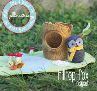 Hilltop Fox Playset  #3 - by May Blossom - soft toy pattern - felt owl, log and playmat