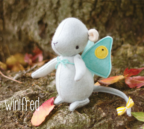 Winifred  Pattern by Simone Gooding for May Blossom patterns.   Wool felt mouse with butterfly wings pattern