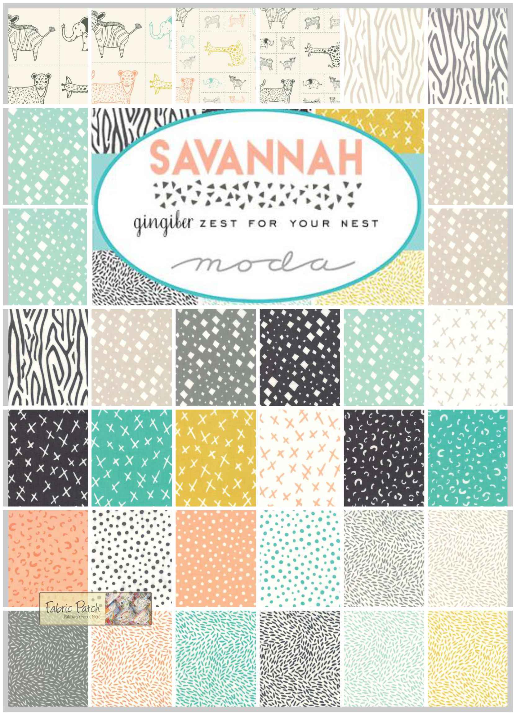 Savannah Mini Charms - Patchwork  Fabric by Gingiber for moda fabric