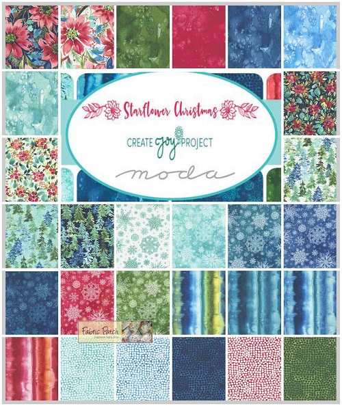 Starflower Christmas Fat Quarter Bundle  Applique, patchwork and quilting fabric. Range by Create Joy Project for Moda 