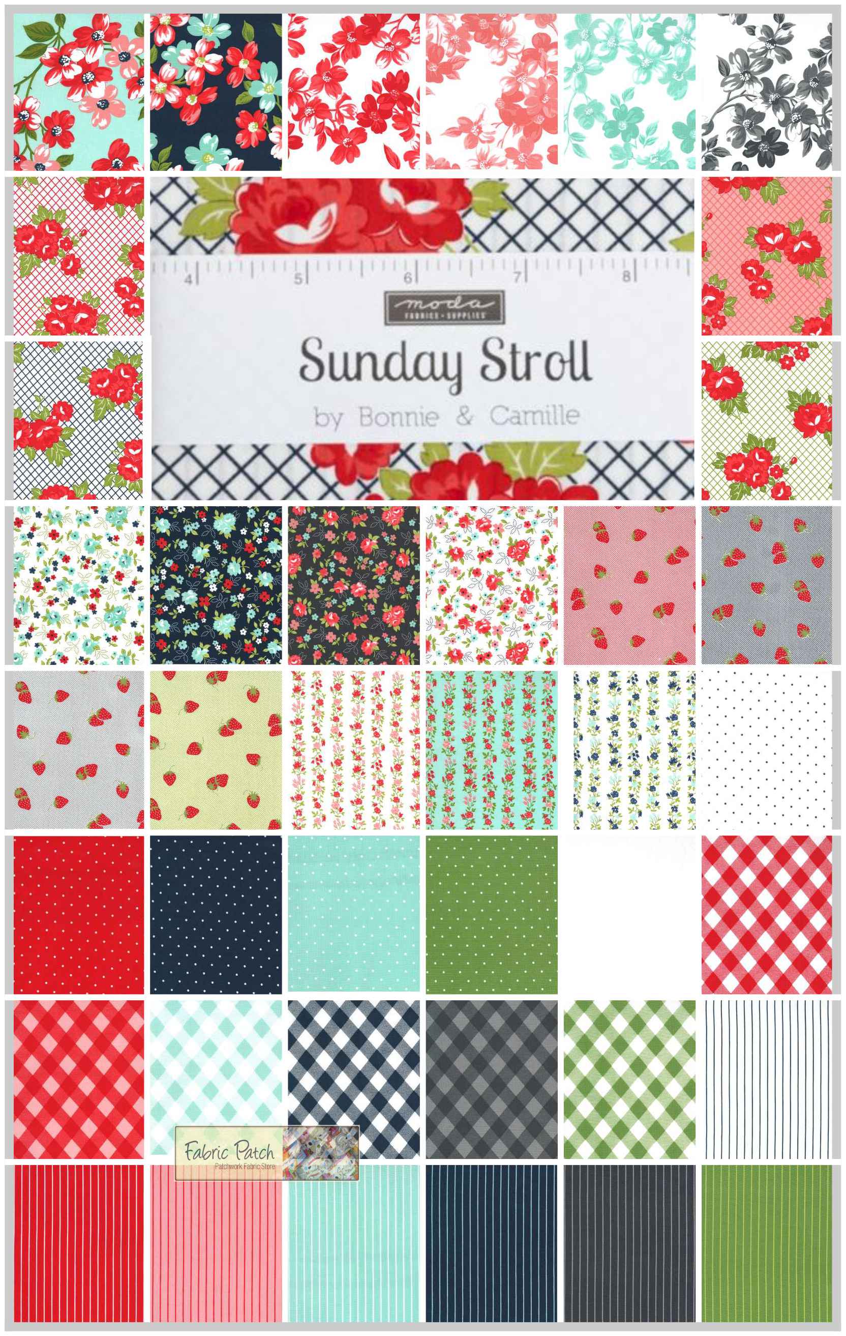 Sunday Stroll Mini Charms - Patchwork  Fabric by Bonnie & Camile for moda fabric