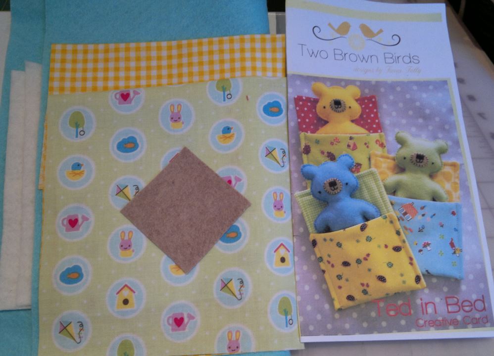 Ted in Bed Fabric KIT Aqua Bear - Two Brown Birds - Fabric Kit