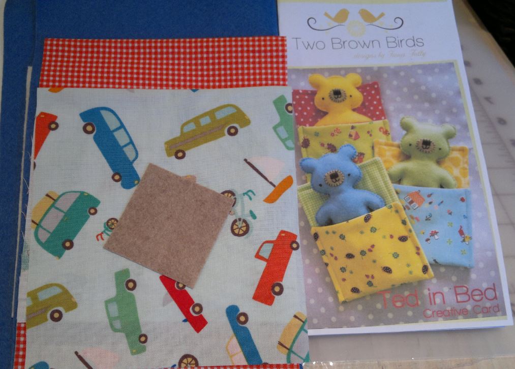 Ted in Bed Fabric KIT Blue Bear  - Two Brown Birds - Fabric Kit