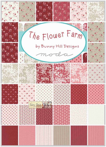 The Flower Farm Charm Square  Applique, patchwork and quilting fabrics.   Charm Squares  by Bunny Hill for Moda Fabrics. 