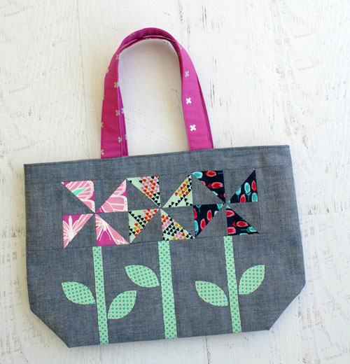 Windflowers Tote- Tied with a Ribbon - Patchwork Bag Pattern