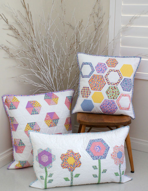 Hexology Cushion Trio - Tied with a Ribbon - Patchwork  Pattern