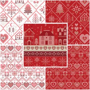 Cross Stitch Christmas Fat Quarter Bundle 5pce Applique, patchwork and quilting fabric. From The Craft Cotton Company Stuart Hillard's Cross Stitch Christmas Collection