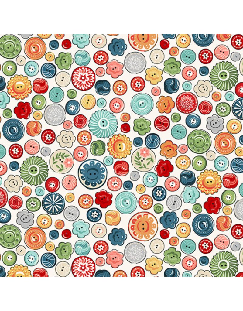 Sewing Room Fabric - Buttons White - M2504Q