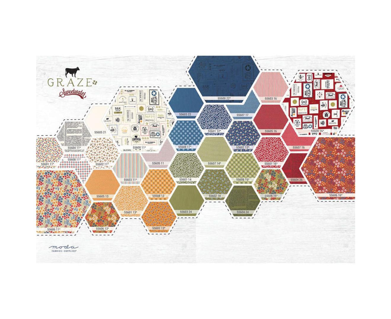 Graze Charm Square Applique, patchwork and quilting fabrics. Range by Sweetwater for Moda Fabrics.