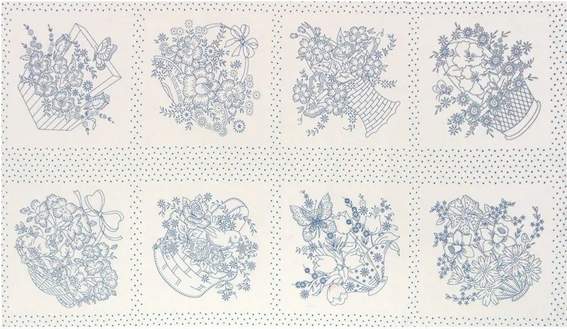 Baskets of Blooms Panel RK2048980 Blue - Robert Kaufman - Fabric