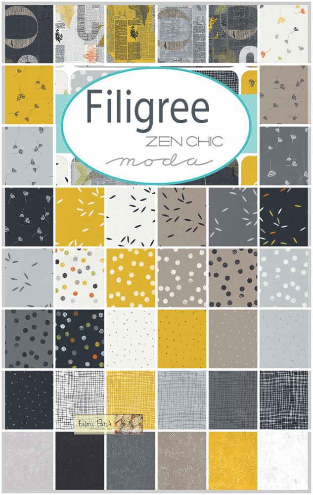 Filigree Applique, patchwork and quilting fabric.  Range by Zen Chic for Moda Fabrics.