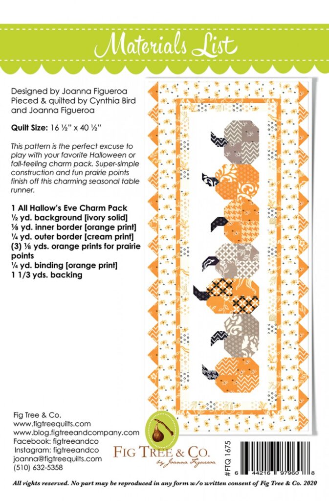 Pumpkins in a Row - by Fig Tree Quilts- Quilted Runner Pattern 