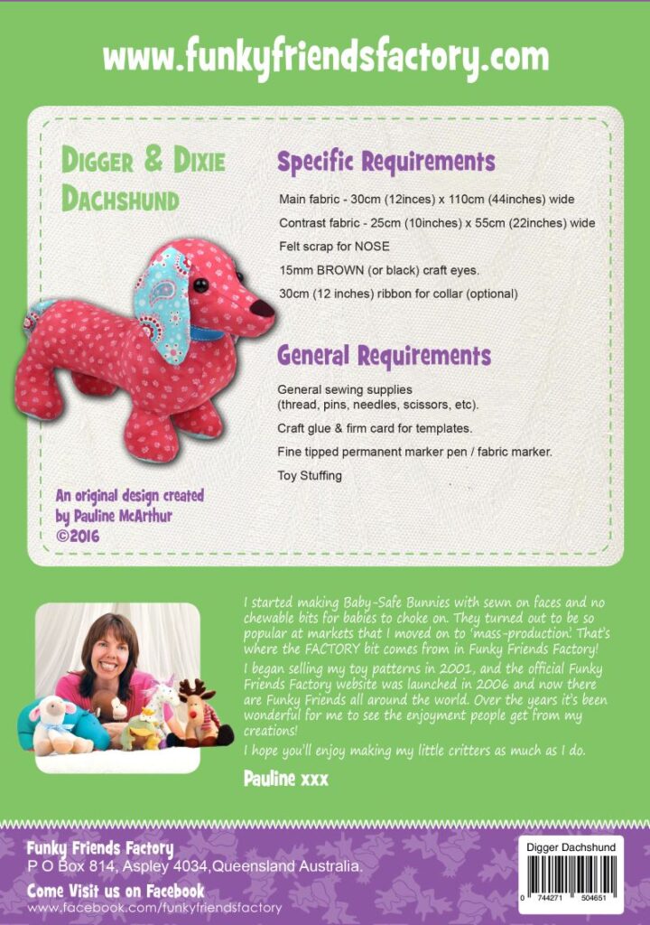 Digger & Dixie Dachshund Softy patterns by Funky Friends Factory