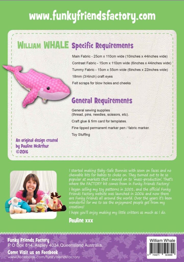 William Whale Softy patterns by Funky Friends Factory