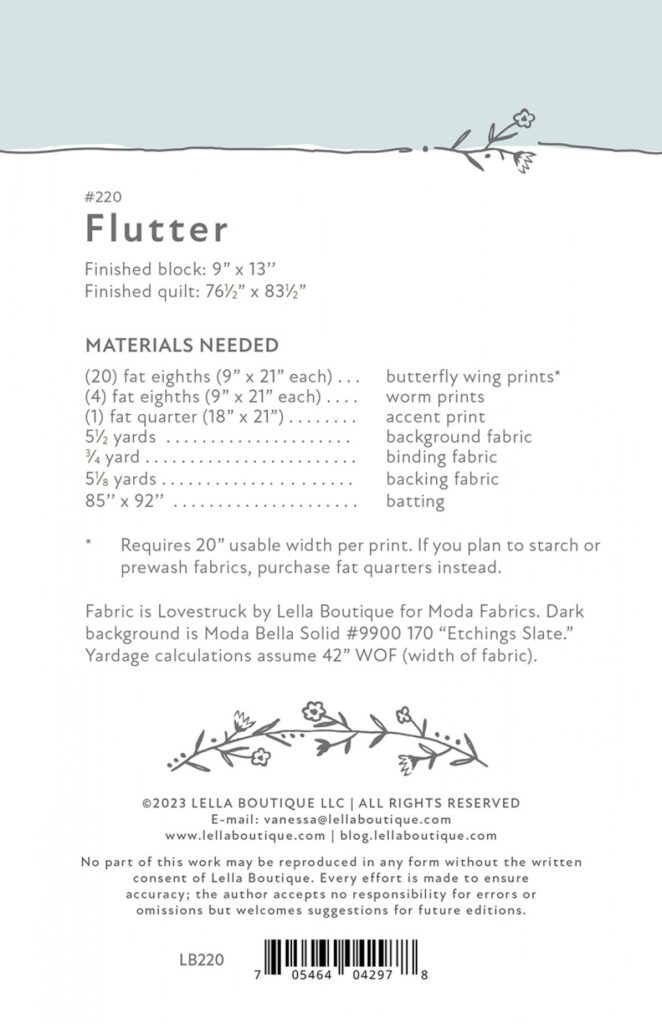 Flutter - Lella Boutique - Patchwork Quilt Pattern