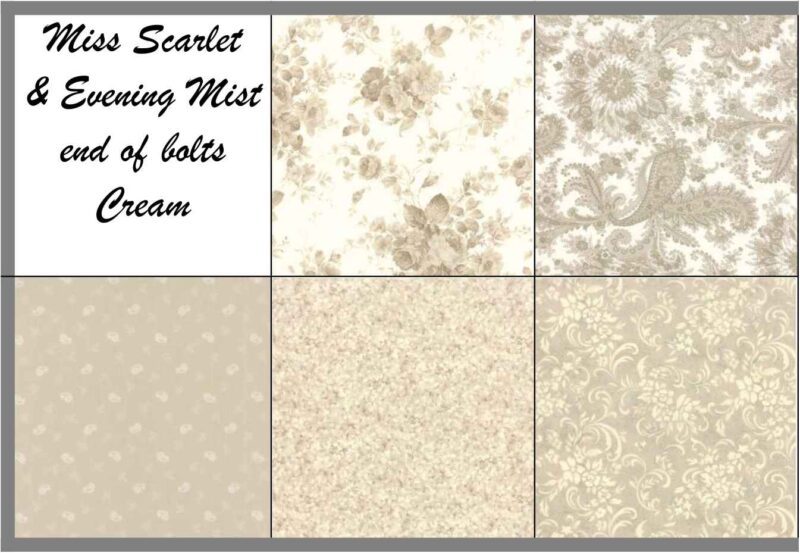 Miss Scarlet/Evening Mist End of Bolts - Cream Applique, patchwork and quilting fabric.