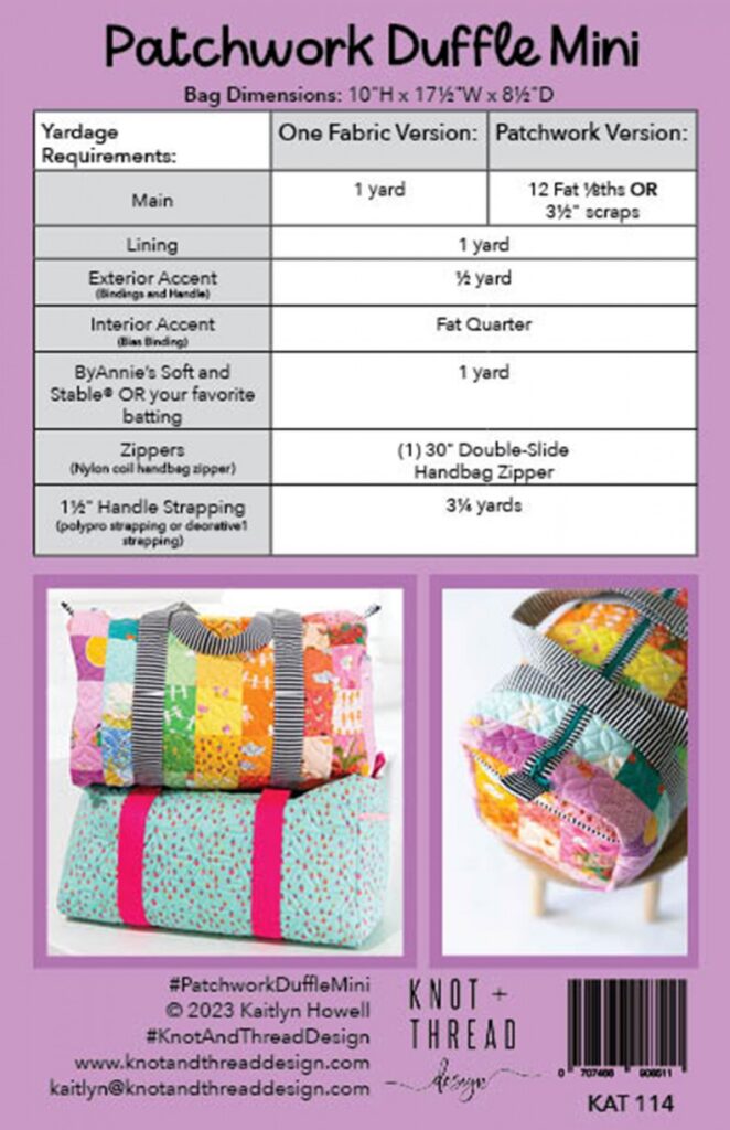 Patchwork Duffle Mini- by Knot & Thread Design - Bag Pattern 