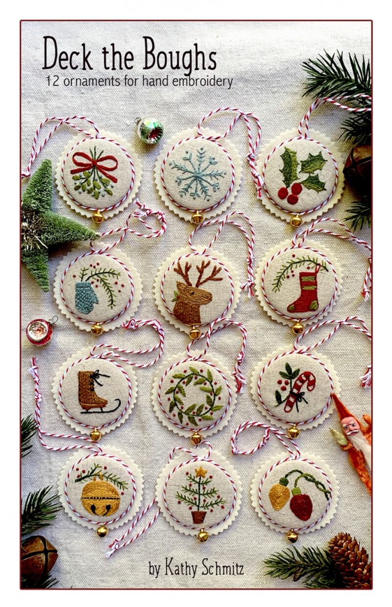 Deck the Boughs Pattern by Kathy Schmitz. 12 Ornaments Hand Embroidery Designs