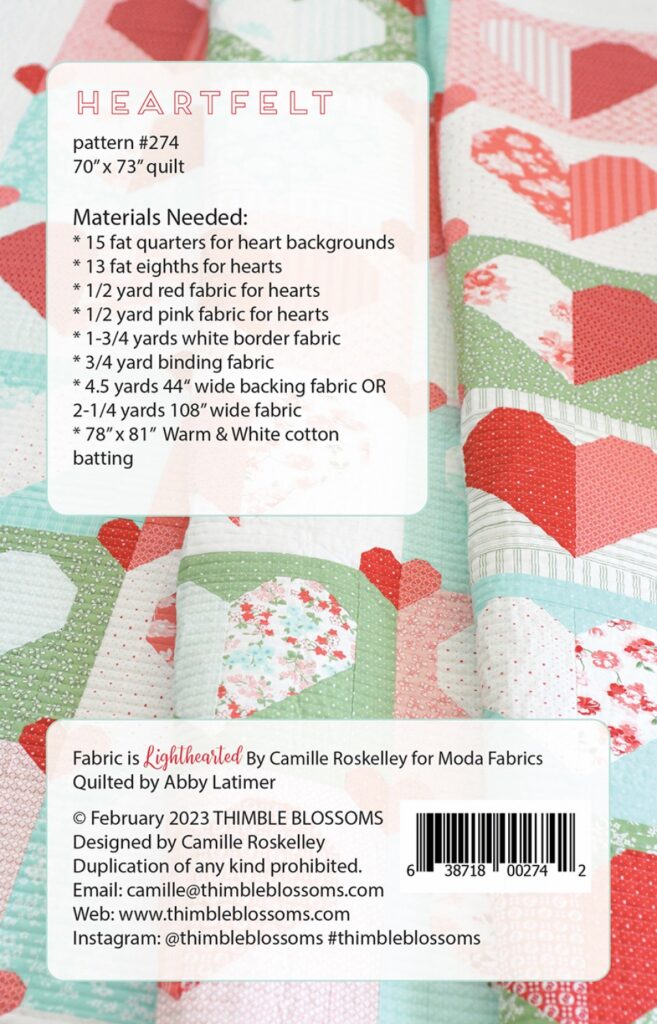 Heartfelt - by Thimble Blossoms - Quilt Pattern 