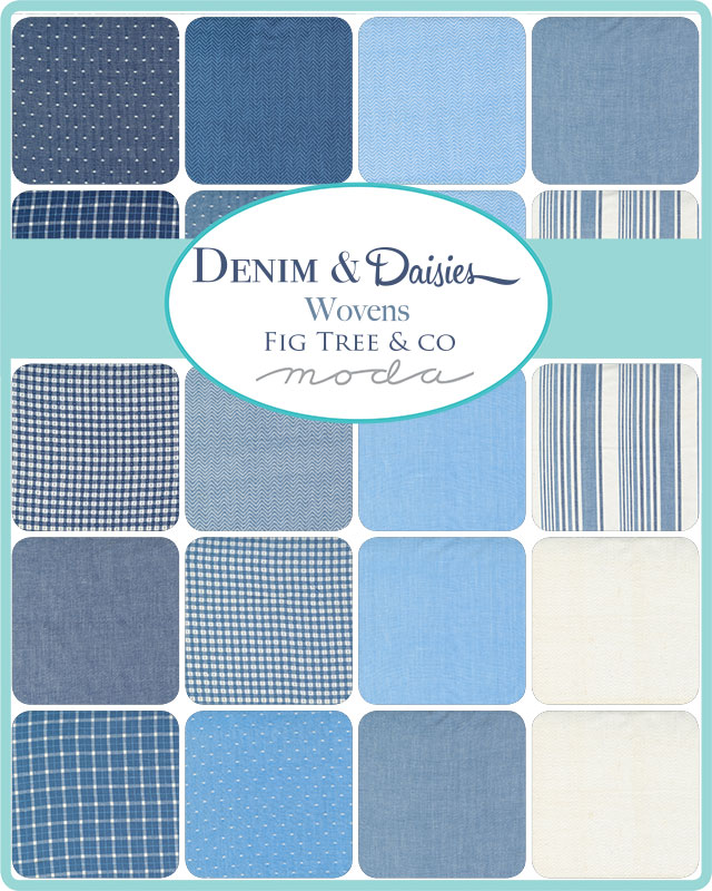 Denim & Daisies WOVENS Charm Square Applique, patchwork and quilting fabrics. Range by Fig Tree & Co for Moda Fabrics.