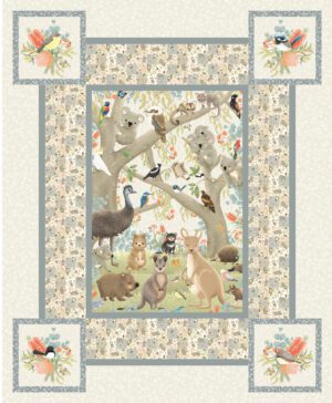Jen Digital Art DV6765 Aussie Animals Cot Panel by Devonstone Collections Applique, patchwork and quilting fabric.