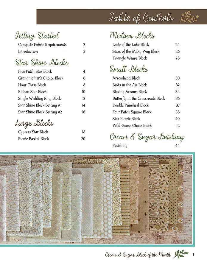 Cream & Sugar Block of the Month Book Quilting Patchwork Book By  It's Sew Emma