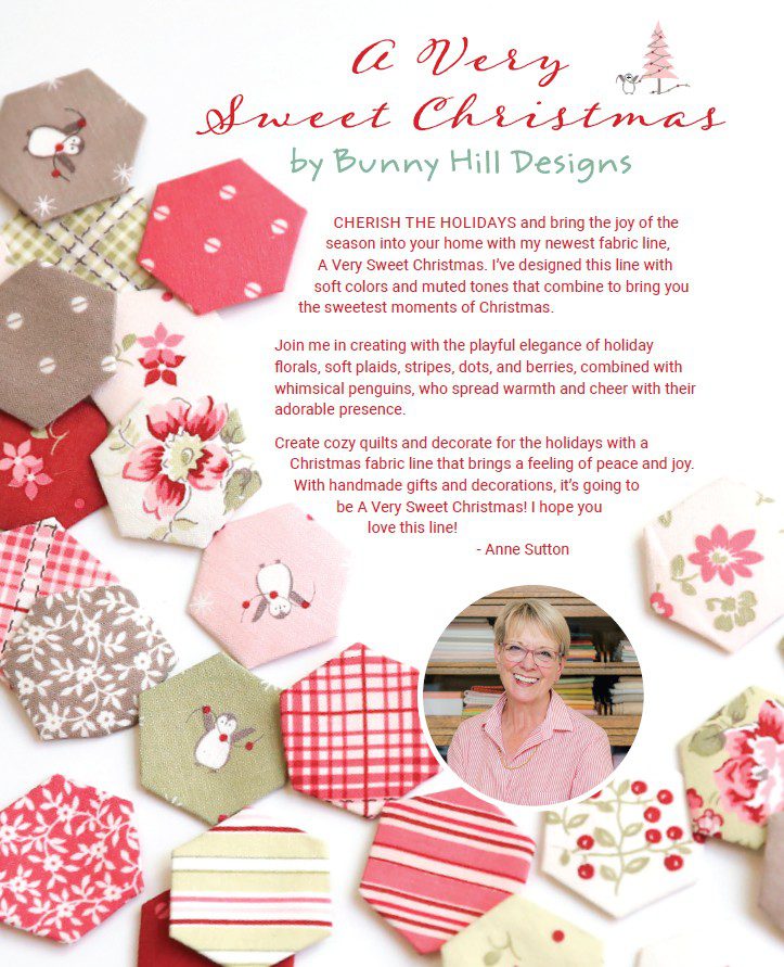 A Very Sweet Christmas Layer Cake Applique, patchwork and quilting fabrics. Range by Bunny Hill Designs for Moda Fabrics.
