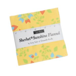 Sherbet Sunshine Flannel Charm Square Applique, patchwork and quilting fabrics. Range by Corey Yoder of Coriander Quilts for Moda Fabrics.