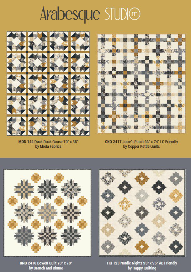 Arabesque Charm Square Applique, patchwork and quilting fabrics. Range by Studio M for Moda Fabrics.