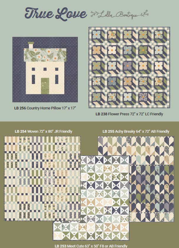 True Love Applique, patchwork and quilting fabrics. Range by Lella Boutique for Moda Fabrics.