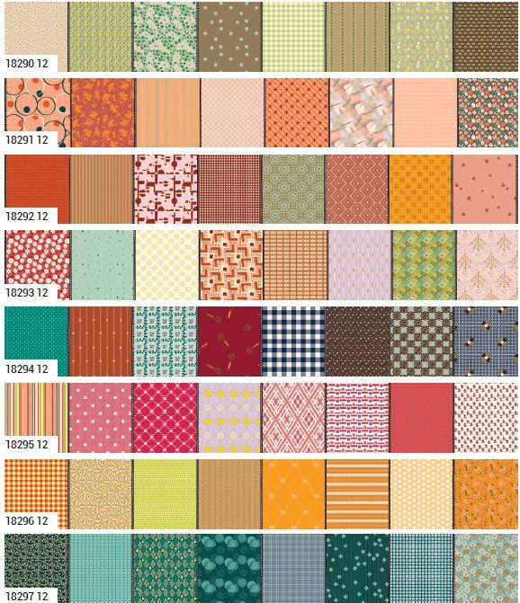 Gathered Lollies Dessert Roll Applique, patchwork and quilting fabric. Range by Jen Kingwell for Moda Fabrics.
