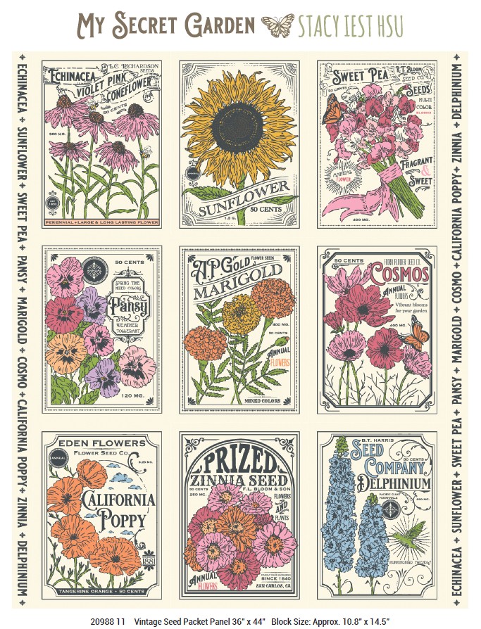My Secret Garden 20988-11 Vintage Seed Panel Fabric Collection by Stacy Iest Hsu for Moda Fabrics Applique, patchwork and quilting cotton fabric