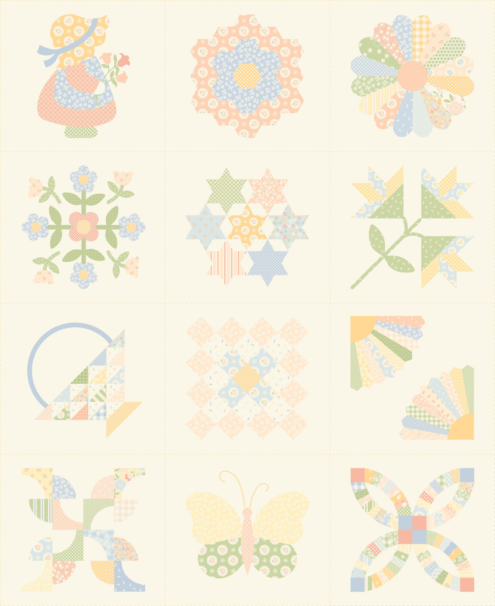 Handmade Sweetness Fat Quarter Bundle Applique, patchwork and quilting fabric. Range by Heather Briggs of My Sew Quilty Life for Moda Fabrics.