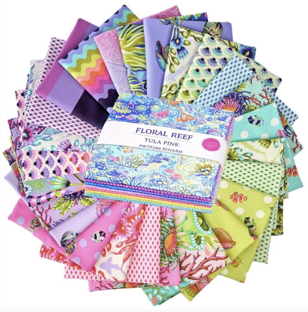 Floral Reef 10” Stacker Applique, patchwork and quilting fabrics. Range by Tula Pink for Freespirit Fabrics