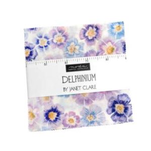 Delphinium Charm Square Applique, patchwork and quilting fabrics. Range by Janet Clare for Moda Fabrics.